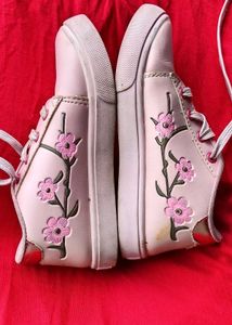 Cute Pink Sneakers with Flower Detail
