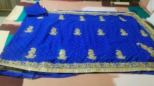 stunning royal blue sari with blouse