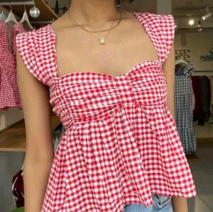 Red Gingham Puff Sleeve Top(New )