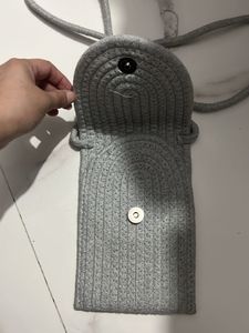 Gray Woven Phone Bag with Flowers