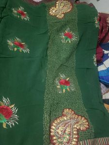 Elegant Green Embroidered pure Georgette Saree