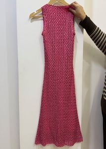 Magenta hand knitted sequins dress