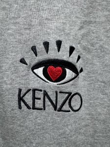 Kenzo Paris Grey Love Eye Embroidered Logo Hoodie