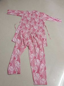 2xl ,Pink Leaf Print Button-Down Tunic