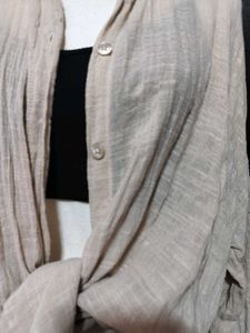 Beige Tie-Front Long Sleeve Shirt