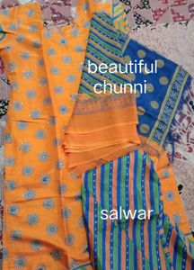 Orange Kurta Set with Blue Dupatta
