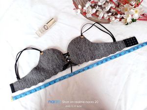 Grey Lace-Up Bra
