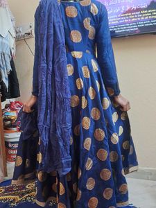 Elegant Blue &amp; Gold Anarkali Kurta