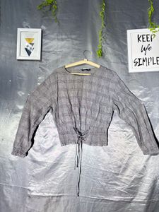 Barshika Gray Plaid Lace-Up Crop Top
