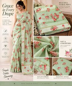 Mint Green Floral Print Saree