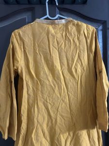 Yellow Kurta with Embellished Neckline