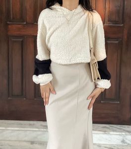 Korean Cozy Fleece Cropped Hoodie