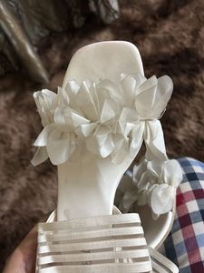 White Floral Block Heels