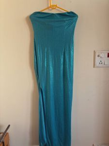Elegant Strapless Blue Maxi Dress