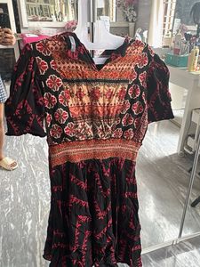 Boho Embroidered Black &amp; Red Dress