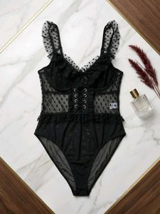 Black Polka Dot Sheer Teddy Lingerie