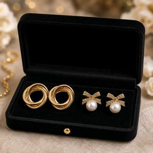 2 Pairs Elegant Gold Tone Earrings