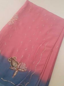 Multi Colour Sky Blue With Pink Saree Georgette