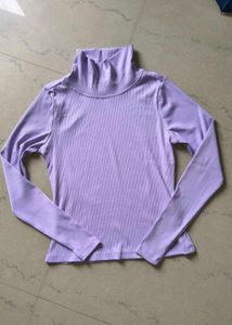 Lilac Ribbed Turtleneck Top
