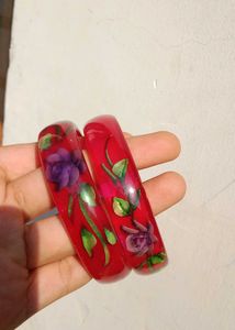Vibrant Red Floral Bangles