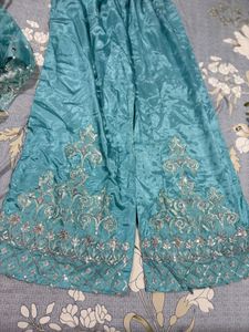 Embellished blue Kurta palazo with dupatta