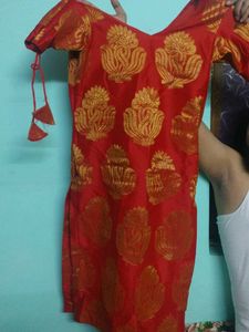Red Silk suit set with Golden Print
