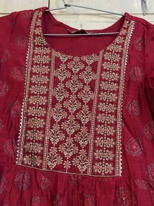 Elegant Red Kurta Set with Gold Print
