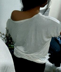 White Tree Print Off-Shoulder Top