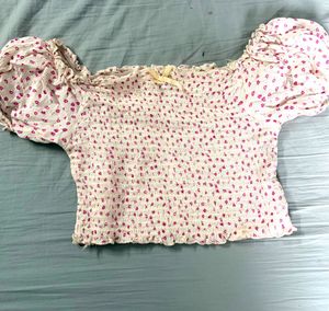 Floral Smocked Puff Sleeve Crop Top