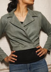Olive Cropped Double Breasted Blazer