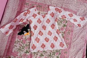 White Kurta with Red Floral Print
