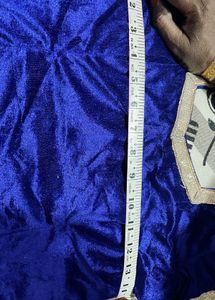 Blue Velvet Blouse with Pink Skirt