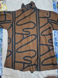 Brown Abstract Print Oversized Shirt