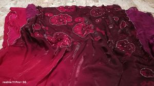 Designer Maroon Floral Saree