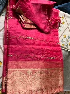 Vibrant Pink Silk Saree with Gold Weave