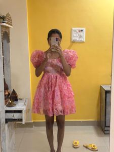 Chic Pink Floral Puff Sleeve Dress only wear once
