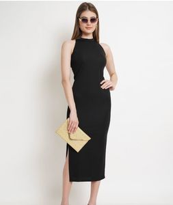 Black Bodycon Dress with side slit and freeb