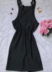 Black Ribbed Dungaree Dress | Pinafore Style Aesth