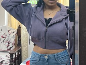 Purple Cropped Zip-Up Hoodie