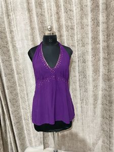 Chatpate top Purple Embellished Halter Neck