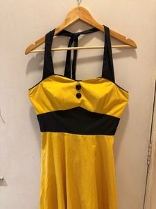 Yellow &amp; Black Mini Halter Dress