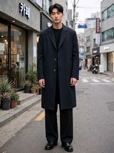 T.I For Men Seoul Minimal Long Charcoal Overcoa