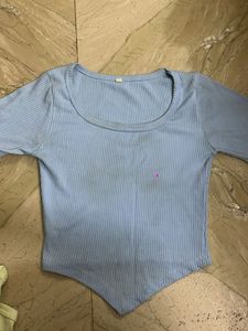 blue ribbed stylish summer top