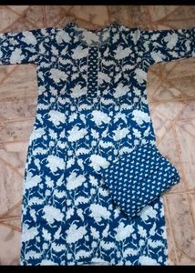 Blue Floral Kurta Set for Women pure cotton new