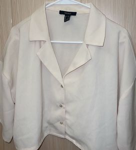 Chic Cream Collared Cropped Blouse
