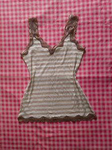 striped camisole with gold lace