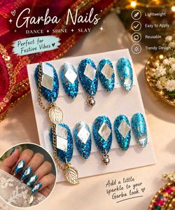 Blue Glitter trending Garba Press-On Nails 💙✨