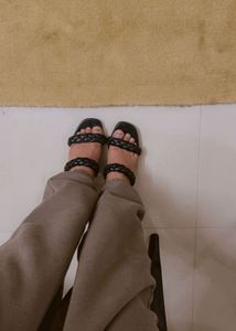Stylish Black Braided Heeled Sandals