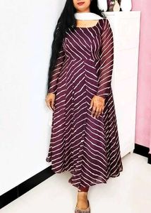 Stylish Purple Striped Anarkali Only Kurta
