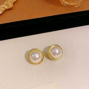 Elegant Pearl &amp; Gold Stud Earrings